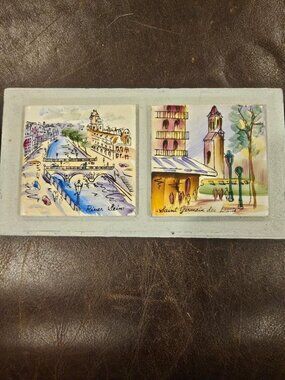 Vintage French STAR SET Ceramic Tile Art - Paris Scenes - Framed